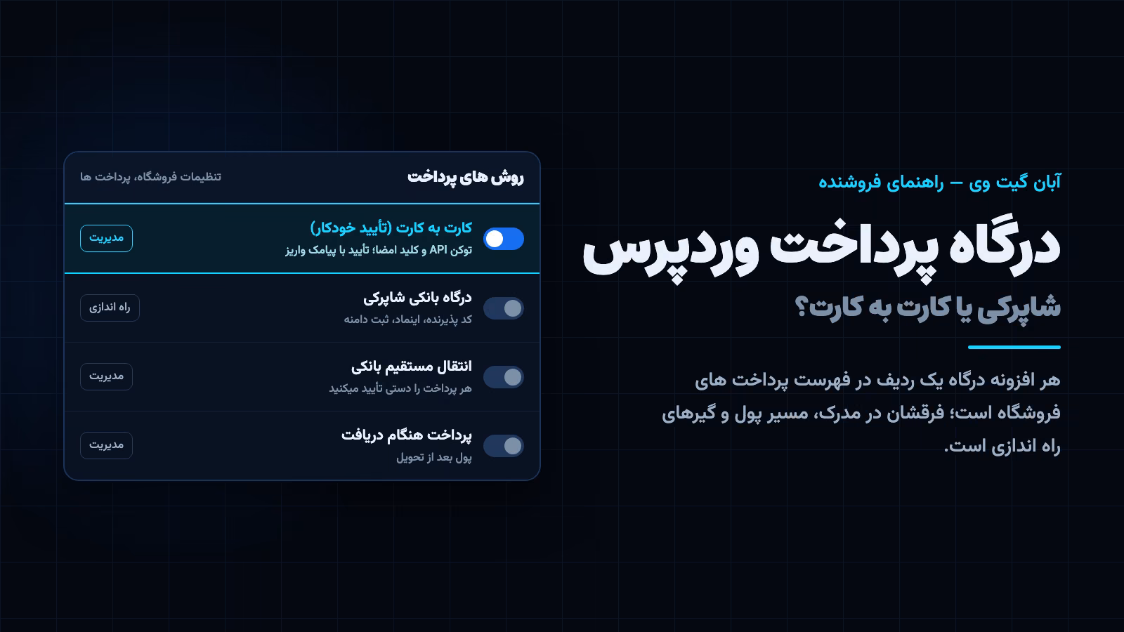درگاه پرداخت وردپرس: فهرست روش های پرداخت ووکامرس با گزینه کارت به کارت با تأیید خودکار